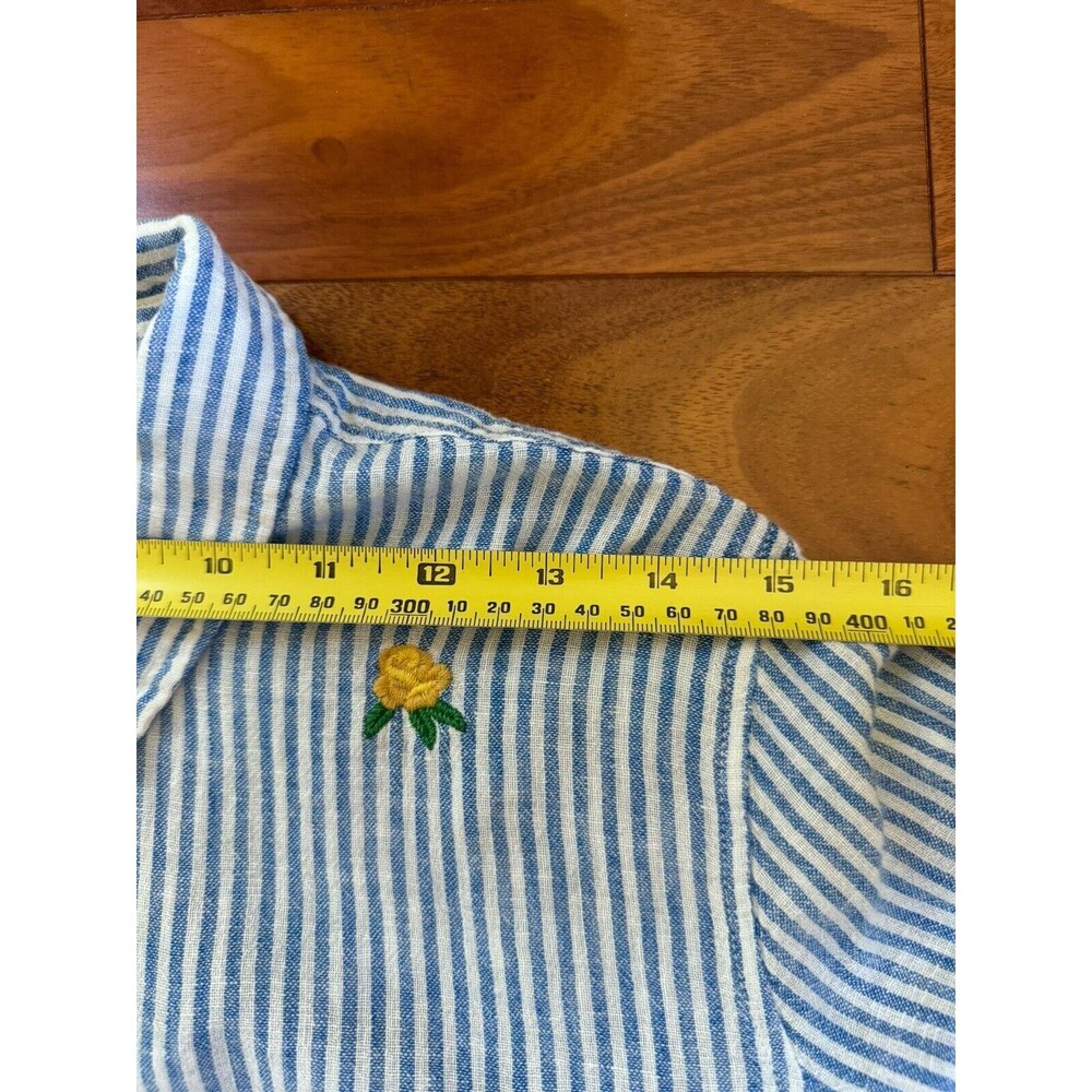 Rails Charli Embroidered Yellow Rose Shirt Blue Stripe Linen Button Down Women S - Picture 7 of 11